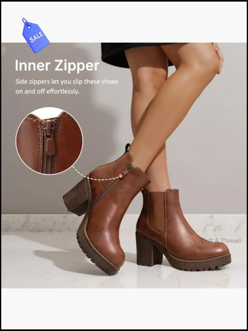 Women's Platform Chelsea Ankle Boots Chunky Heel Booties Round Toe Side Zip
